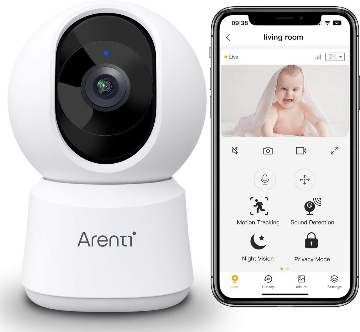 Arenti wifi babyfoon 4MP camera