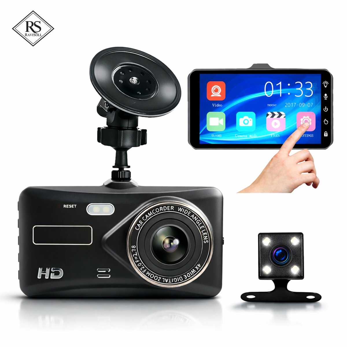 RaviSoll dual dashcam voor en achter Full HD