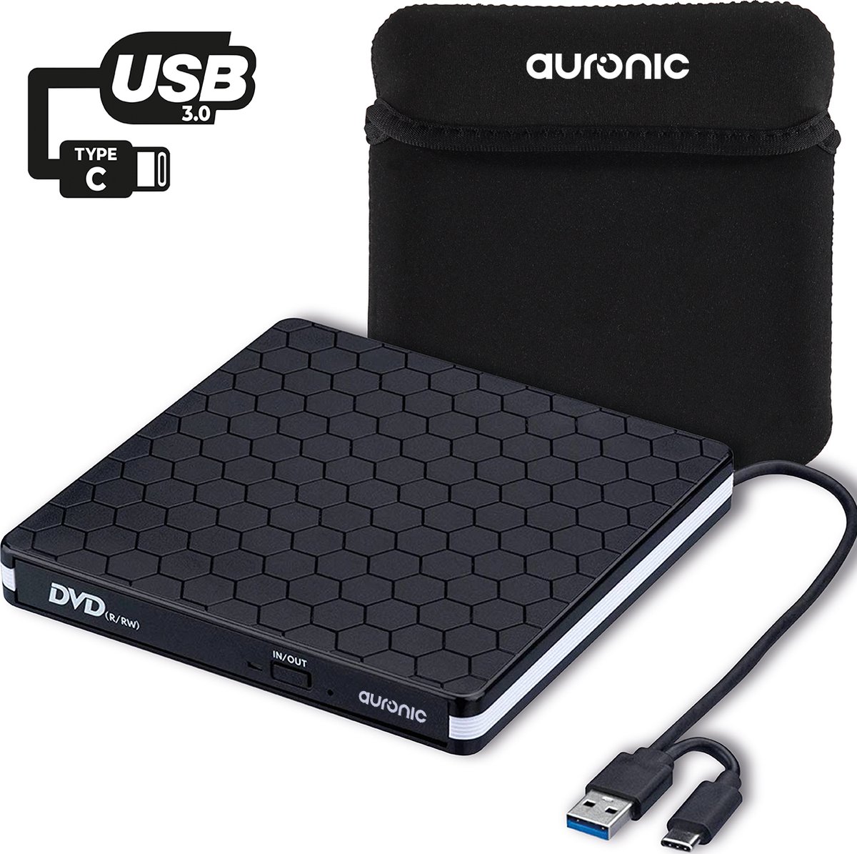 Auronic externe dvd speler met hoes en kabel