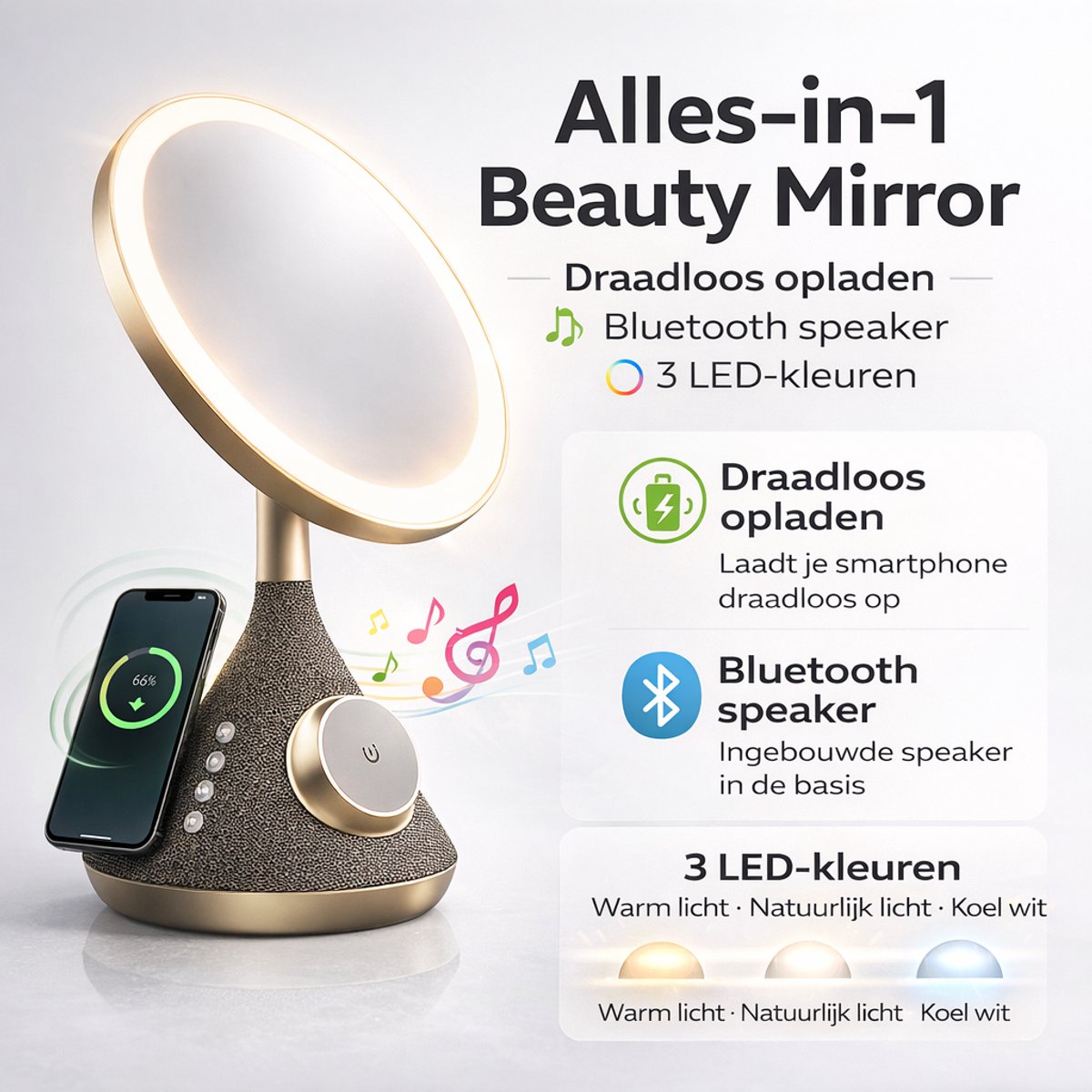 Dermalaze LED make-up spiegel met bluetooth speaker