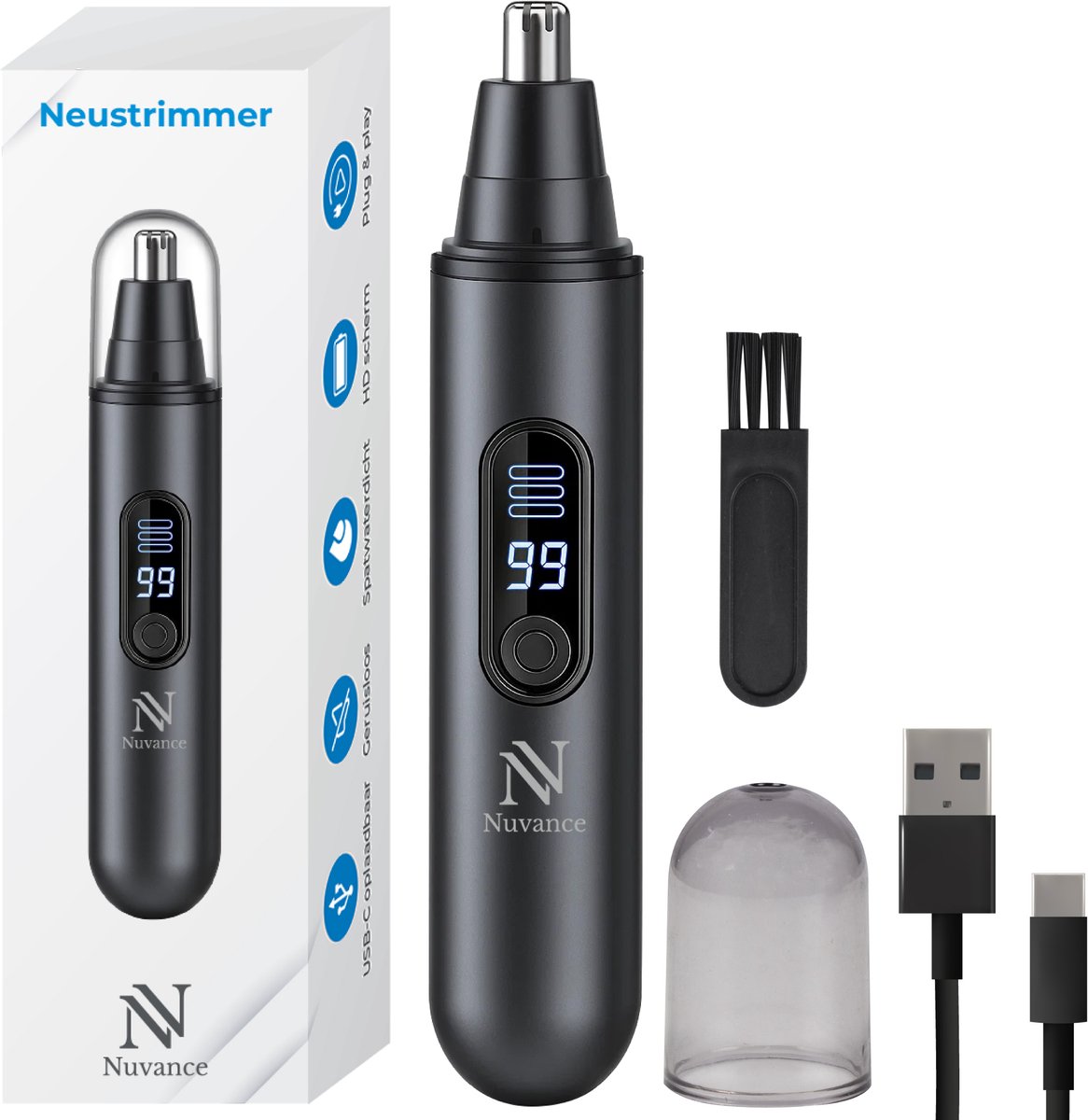 Nuvance Neustrimmer oplaadbaar met display