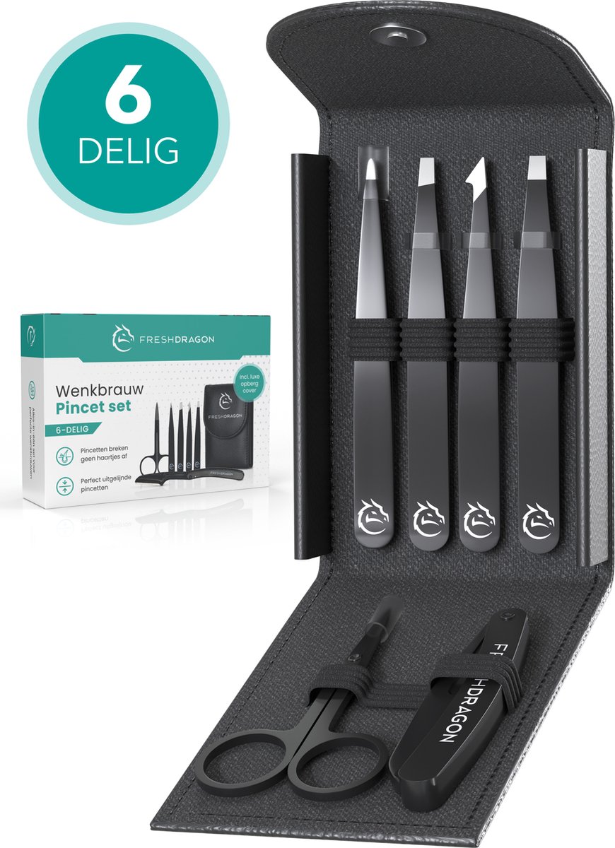 FreshDragon Pincet Epileer Set met wenkbrauwschaartje en mesje