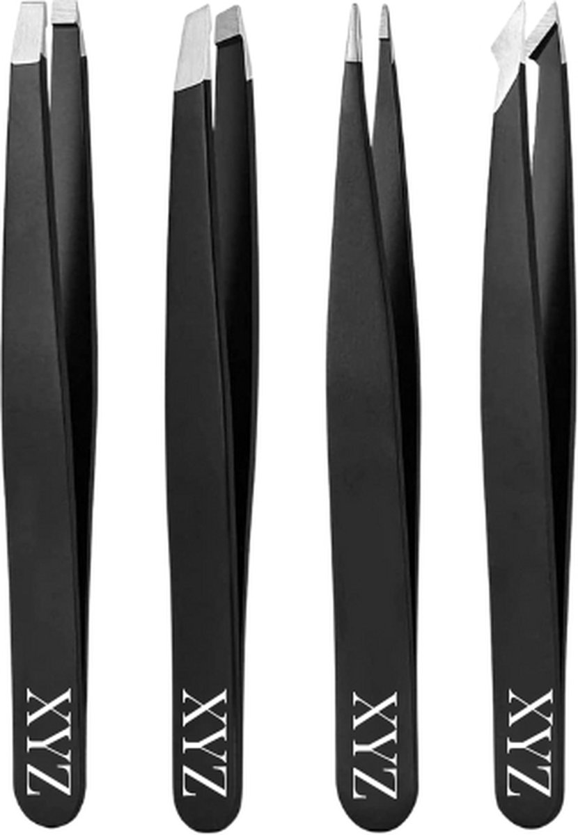 XYZ Goods pincet epileer set 4-delig met lederen hoes zwart