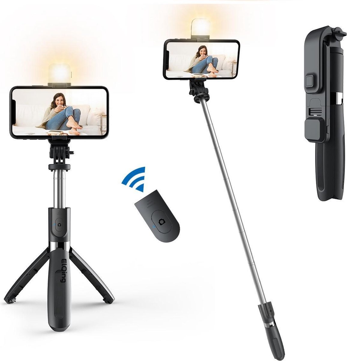 ElQing selfiestick met ingebouwde led-verlichting