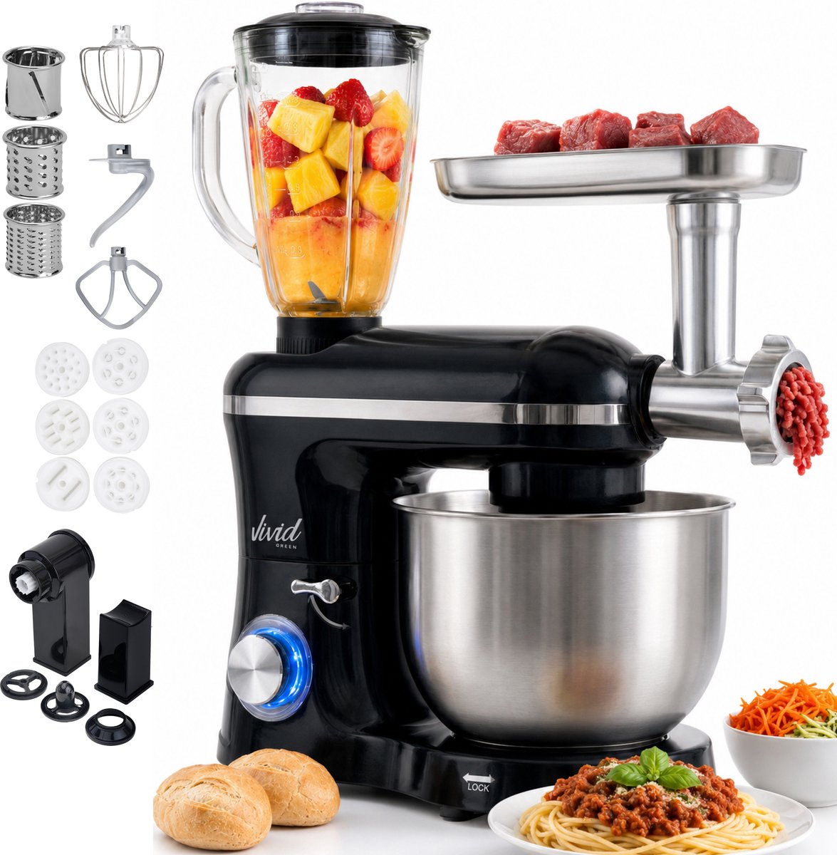Vivid Green 2000W Keukenmachine met blender