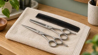 Knipschaar en uitdunschaar naast een kapperskam